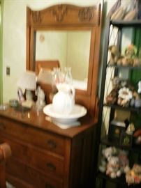 3-drawer antique dresser with mirror.