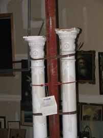 pair of 18th century large all wood carved columns, white paint over original gilt finish