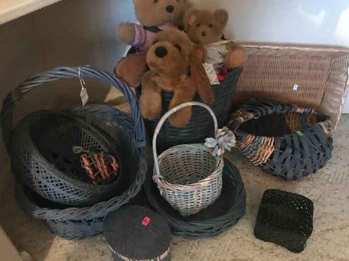 Wickered baskets and stuffed toys 