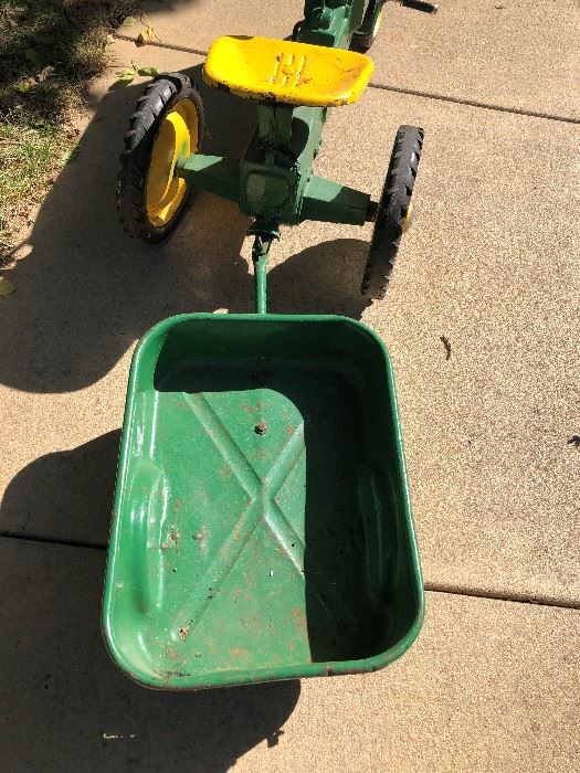 Farmall Pedal Car Tractor with Original Wagon - Painted John Deere Colors
