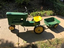 Farmall Pedal Car Tractor with Original Wagon - Painted John Deere Colors