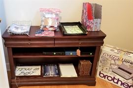 credenza, brother typewriter, office accessories