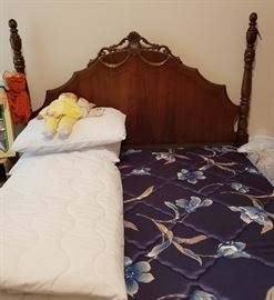 Four poster 1930-1940 full size bed, dresser with mirror, chest of drawers