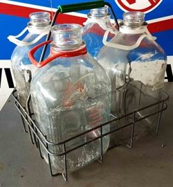 Vintage Glass Milk Bottle Carrier