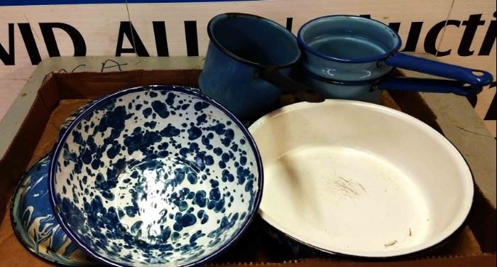 Box Lot- Vintage Blue Enamelware