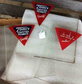 Vintage Tom's Toasted Peanuts Glass Panels for Display Case