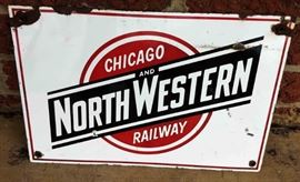 Vintage Chicago and North Western Railway Porcelain Sign