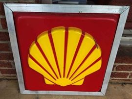 Vintage Shell Plastic Sign with Can