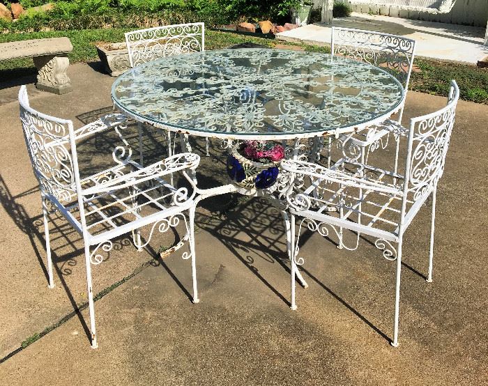 IRON GLASS TOP TABLE WITH 4 CHAIRS