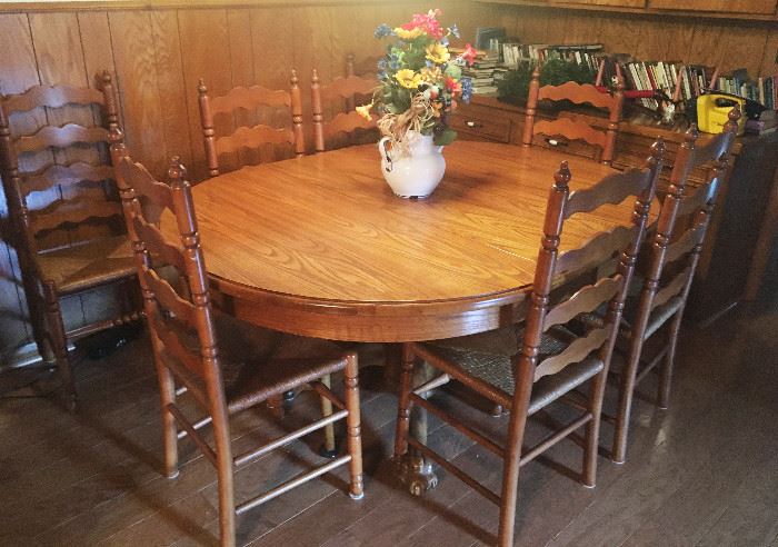 WONDERFUL DINING TABLE WITH 8 CHAIRS AND EXTRA LEAF NOT SHOWN