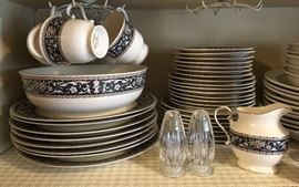 Set of Mikasa China "Markham" Pattern, Crystal Mikasa Salt & Pepper Set