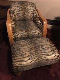 Tiger print occasional chair with ottoman