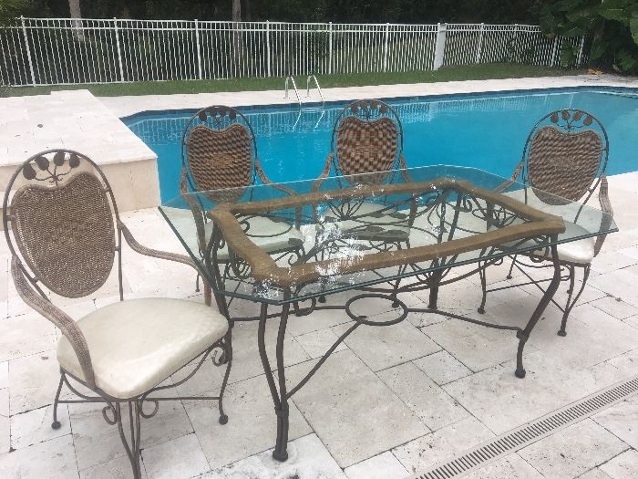Wicker and wrought iron patio set
