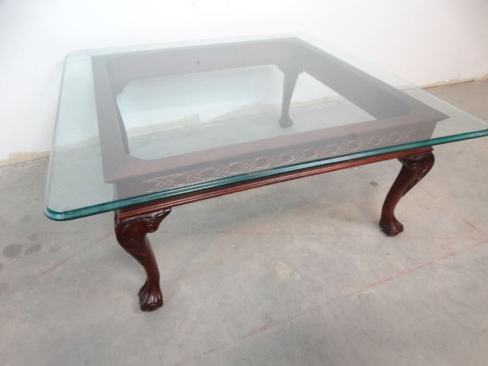 Chippendale Style Glass Top Coffee Table