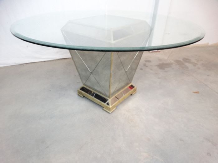 Round Glasstop Table with Mirrored Pedestal