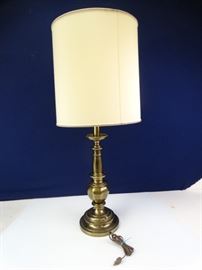 Large Brass Lamp with Drum Shade