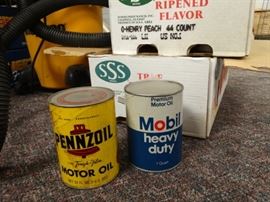 2 boxes empty vintage oil cans