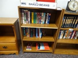 Wood bookshelf w VHS tapes