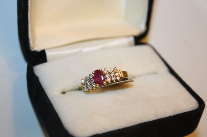 14K Gold, Diamond and Ruby Ring