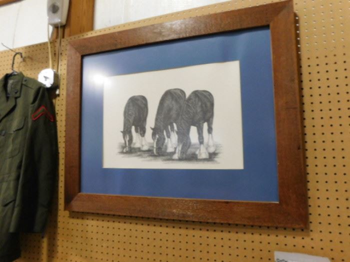 Framed horse lithograph