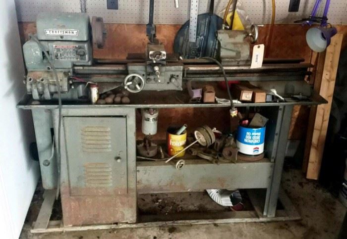 Vintage Sears And Roebuck Craftsman Metal Working Lathe With Accessories, 48" x 63" x 16"