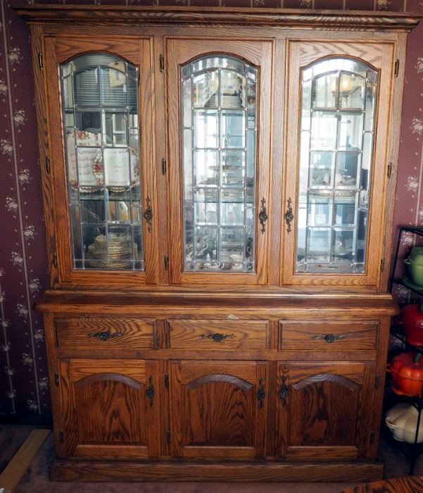 Solid Wood, Leaded Beveled Glass, Lighted China Hutch, 78"x 60" x 18"