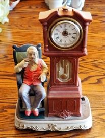Waco Melody In Motion, Hand Painted Porcelain, Battery Powered, Animated Music Box "Grandfather Time", 15" Tall