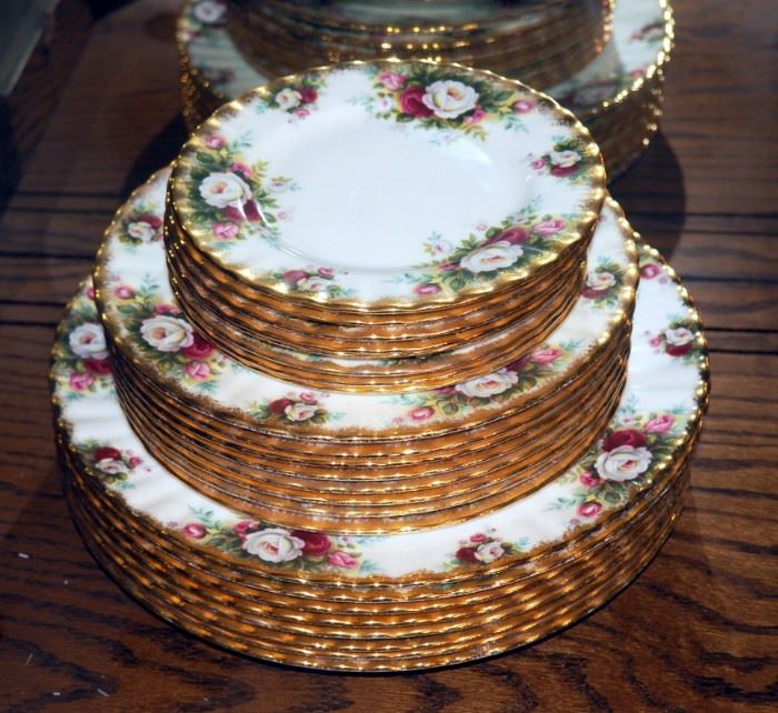 Royal Albert English Bone China, Celebration Pattern, 8 place settings, Saucer, Salad And Dinner Plates 24 Pieces Total