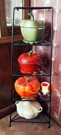 Cooks Essentials, Porcelain Coated Cast Iron Pumpkin, Tomato, Gourd, And Apple Dutch Ovens With Matching Trivets And Display Stand 43"