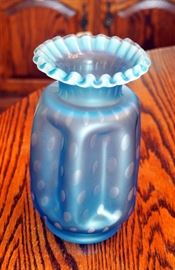 Fenton Blue Bubble Optic/Honeycomb Pinched Glass Vase, 8"