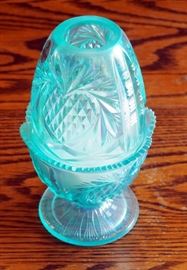 Fenton Iridized Aquamarine Heart Fairy Lamp, 7.5"