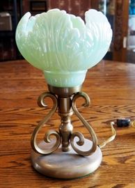 Fenton Willow Green Opalescent Bowl Lamp, 11.5"