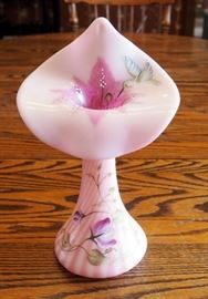Fenton New Century Collection, Hand Painted Opaque Pink Jack In the Pulpit Tulip Vase, 11", Signed By Bill Fenton
