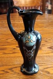 Fenton Black Ewer Pitcher, 10", Signed By Artist B. Huggins And Numbered 300/850