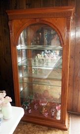 Solid Wood Lighted Display Cabinet With Sliding Glass Panel Door, 80" x 42" x 16"