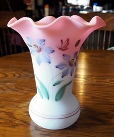 Fenton Honor Collection 2001 Blue Burmese Vase, Hand Painted And Signed By Artist, #1112/2500, 10" Tall