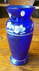 Fenton Land Mark Collection, Cobalt HP Vase, 9.5", Hand Painted Signed By Artist, #1477/5000
