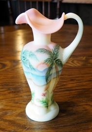 Fenton Land Mark Collection, Burmese, HP Mellon Pitcher, Hand Painted Signed By Artist, 9"