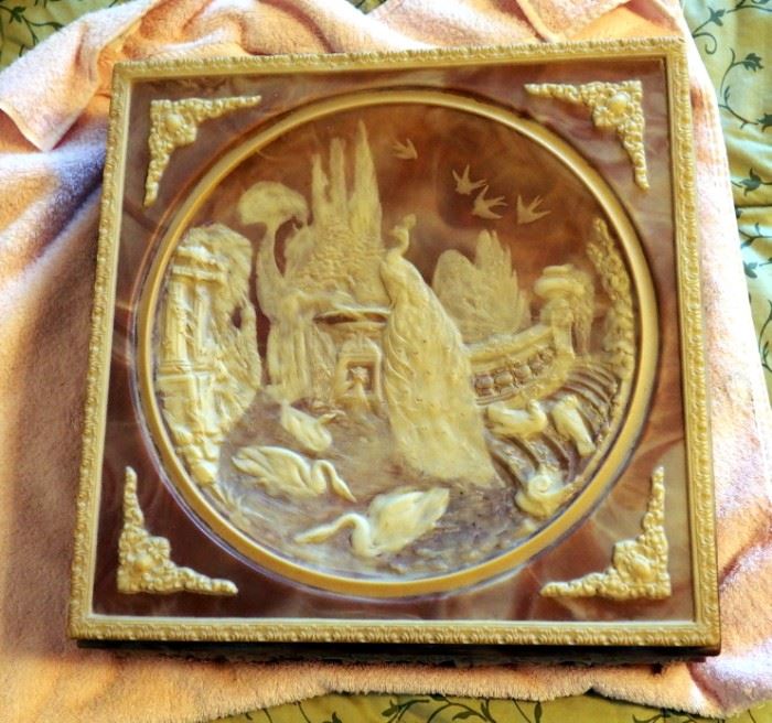 Carved Soap Stone Jewelry Box, With Felt Lining, 5" x 15.5" x 15"