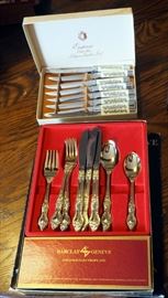 Barclay Geneve, 24K Gold Electro Plate, 4 Place Setting And Stainless Steel Solingen German Steak Knives