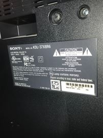 Tag on back of the Sony flat screen TV