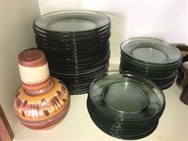 Glass dishes, Mexican pottery tumble-up