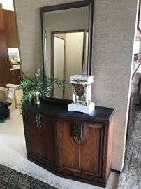Credenza, mirror, and antique "Portico" marble clock from "Grandpa Sherwood's Home" according to writing on back
