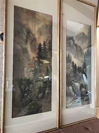 Oriental style prints in frames