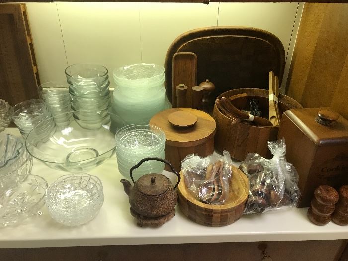 Dansk wooden ware, glass dishes, more