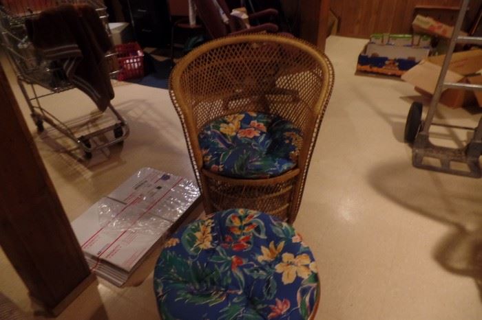 Wicker chair with foot stool