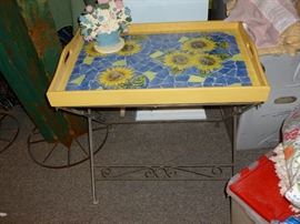 Cute tile-top tray on wrought iron base