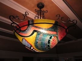 Ulla Darni ORIGINAL & SIGNED
FLORAL ABSTRACT CHANDELIER
Reverse Painted Glass
With Hand Forged Ironwork