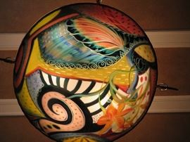 Ulla Darni ORIGINAL & SIGNED
FLORAL ABSTRACT CHANDELIER
Reverse Painted Glass
With Hand Forged Ironwork