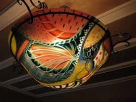 Ulla Darni ORIGINAL & SIGNED
FLORAL ABSTRACT CHANDELIER
Reverse Painted Glass
With Hand Forged Ironwork